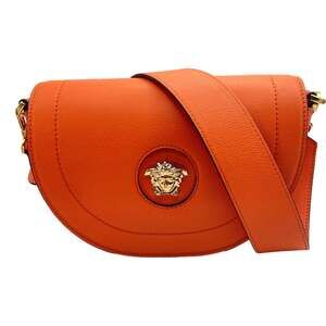 Versace Half-Moon La Medusa Vitello Leather Orange Crossbody